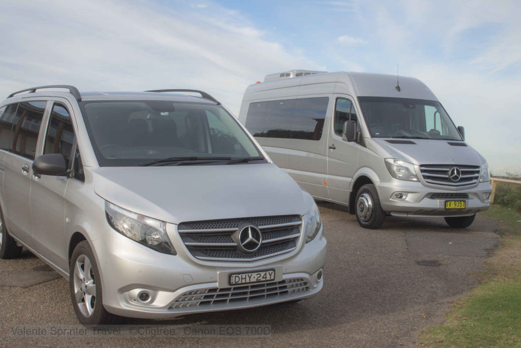 One of our small vans and our mini bus / coach for hire