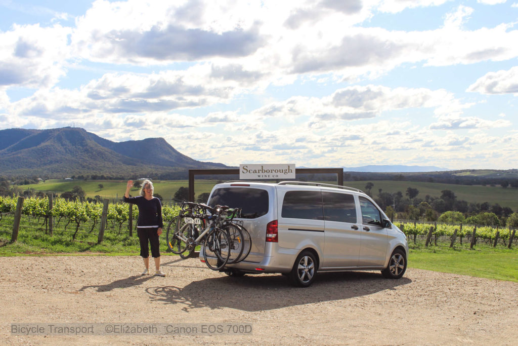 Transport Vehicle at the Hunter Valley overlooking Broke mountain range from Scarborough Wines